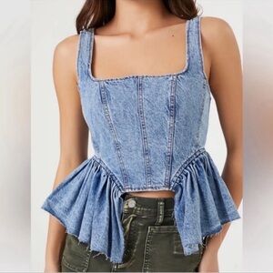NWOT FOREVER 21 peplum corset denim top size Medium